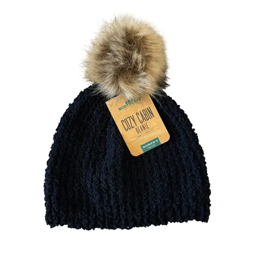 New ~ NORTHEAST OUTFITTERS ~Women's Cozy Cabin Cable Knit Fur Pom Hat